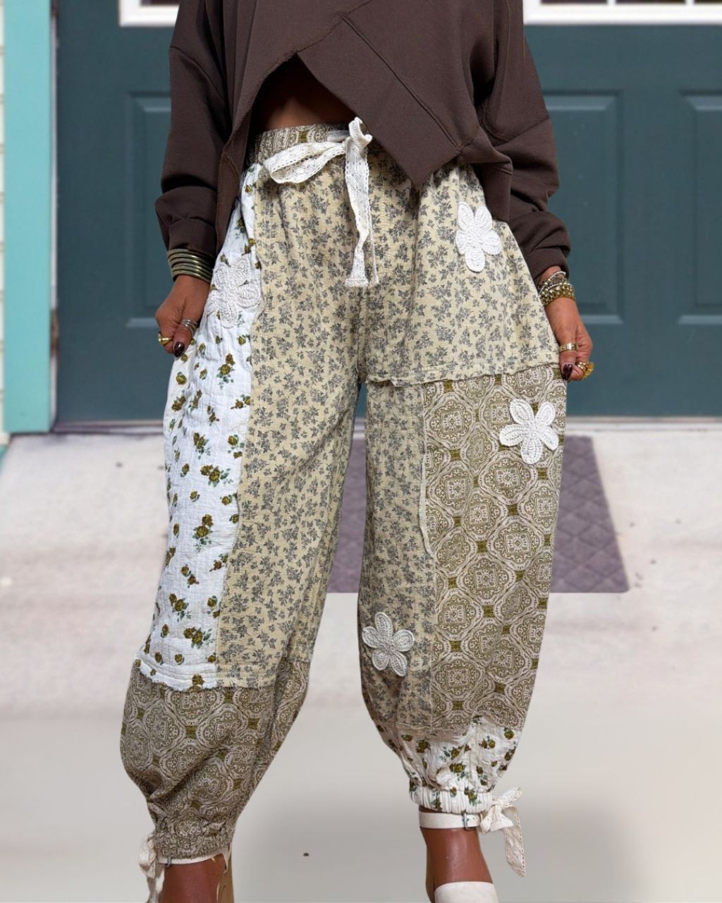 Retro Patchwork Floral Casual Pants