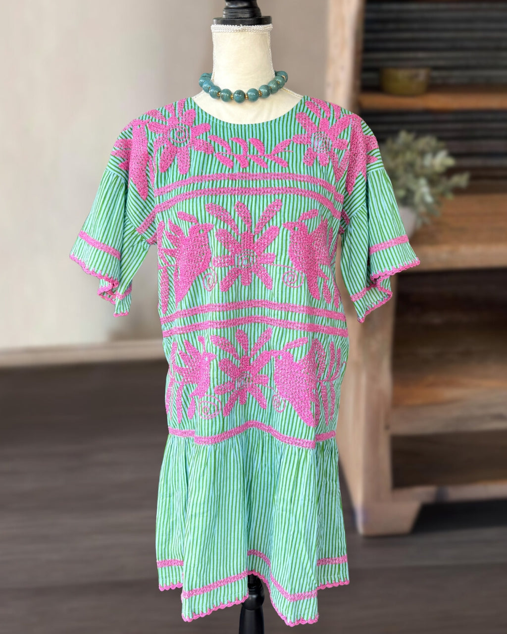 Unique Embroidered Striped Dress
