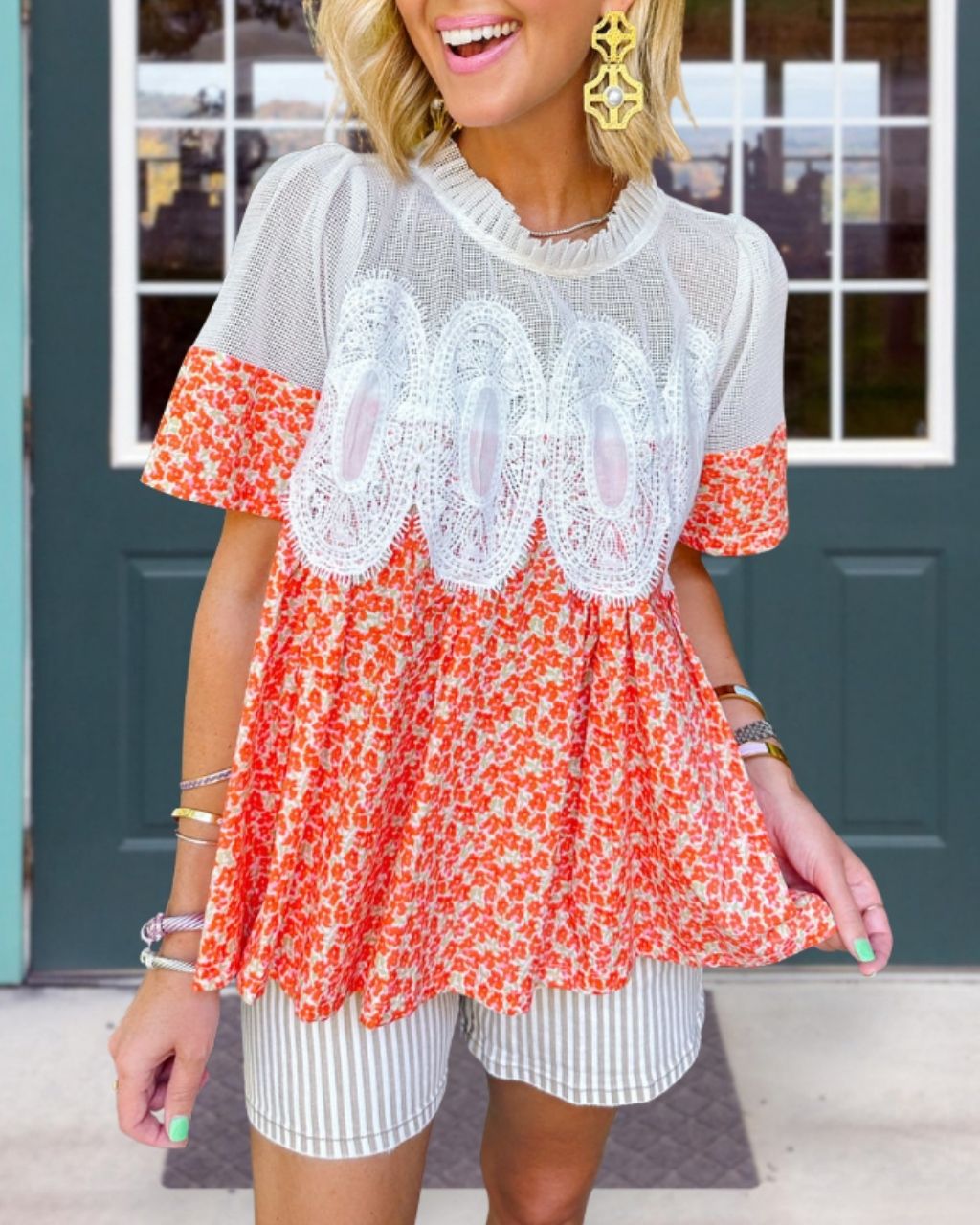 Chic Floral Lace Patchwork Top
