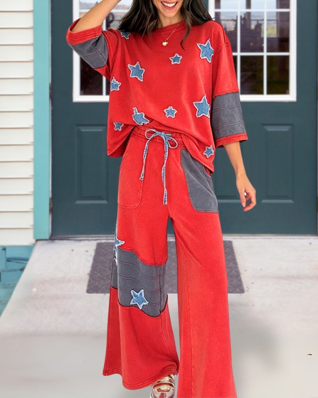 Star-Patch Wide-Leg Pants Set