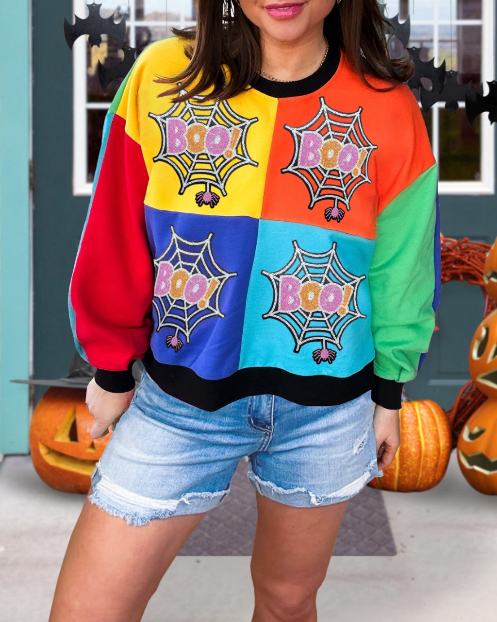 Cute Boo Spider Web Sequin Sweatshirt