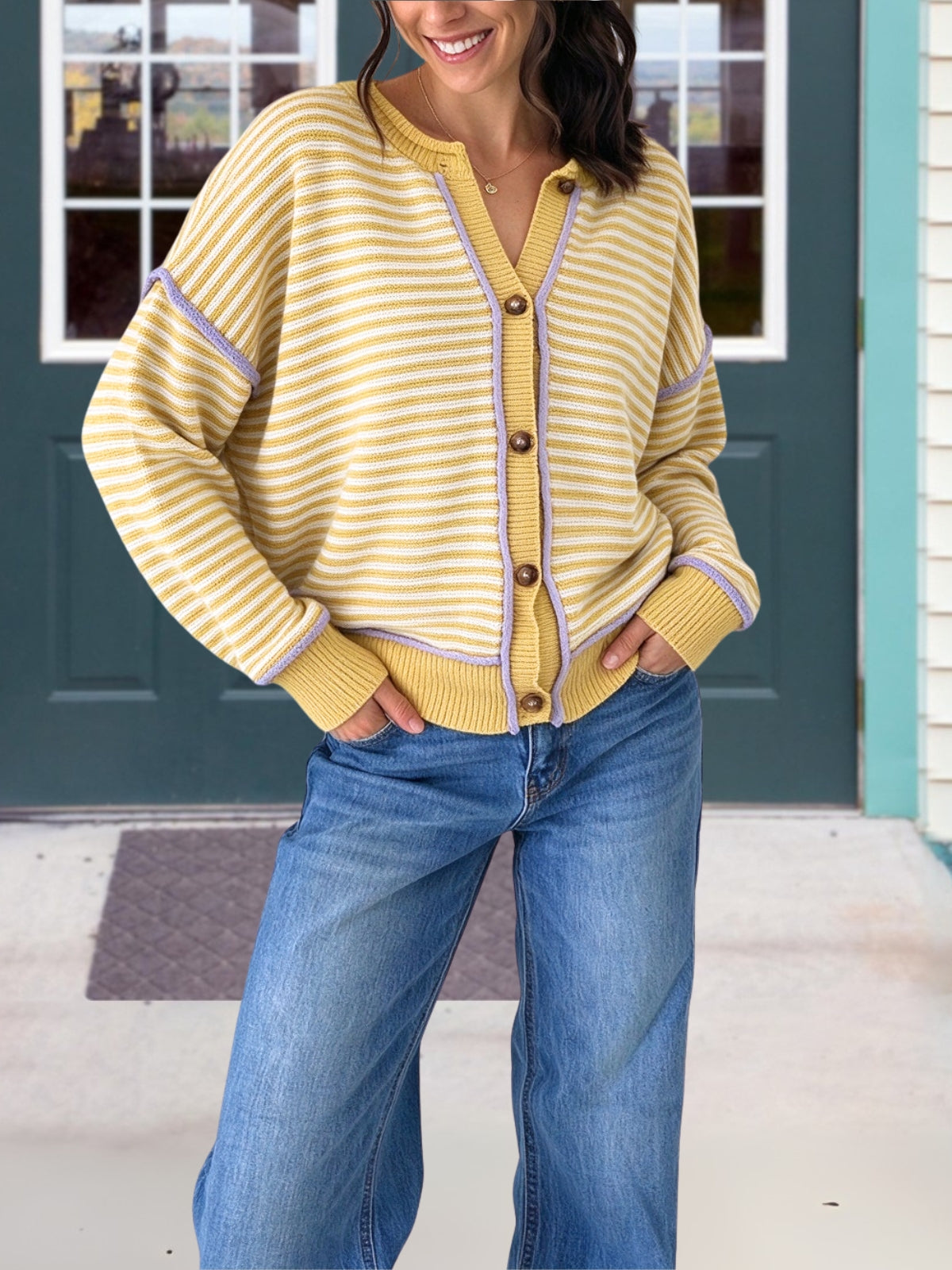 Stylish Striped Color-Block Cardigan