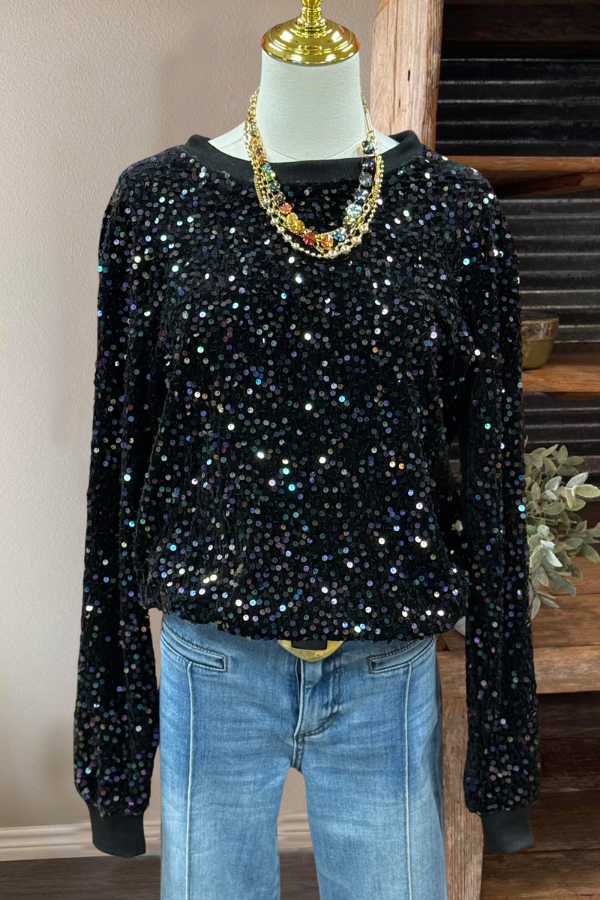 Sparkling Sequined Crew Neck Top