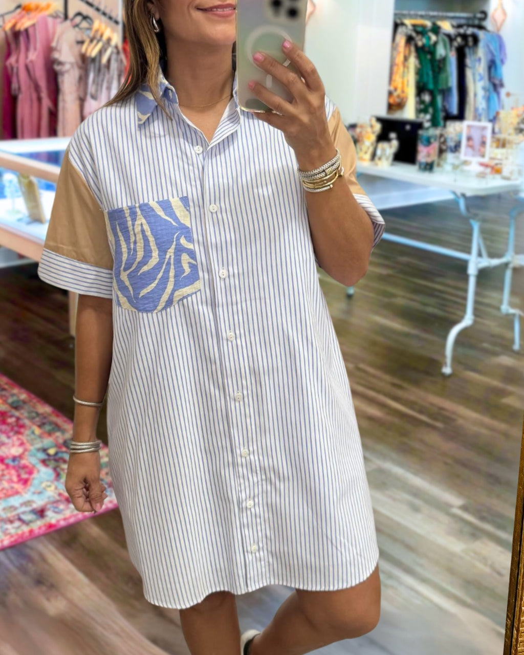 Colorblock Striped Shirt Dress