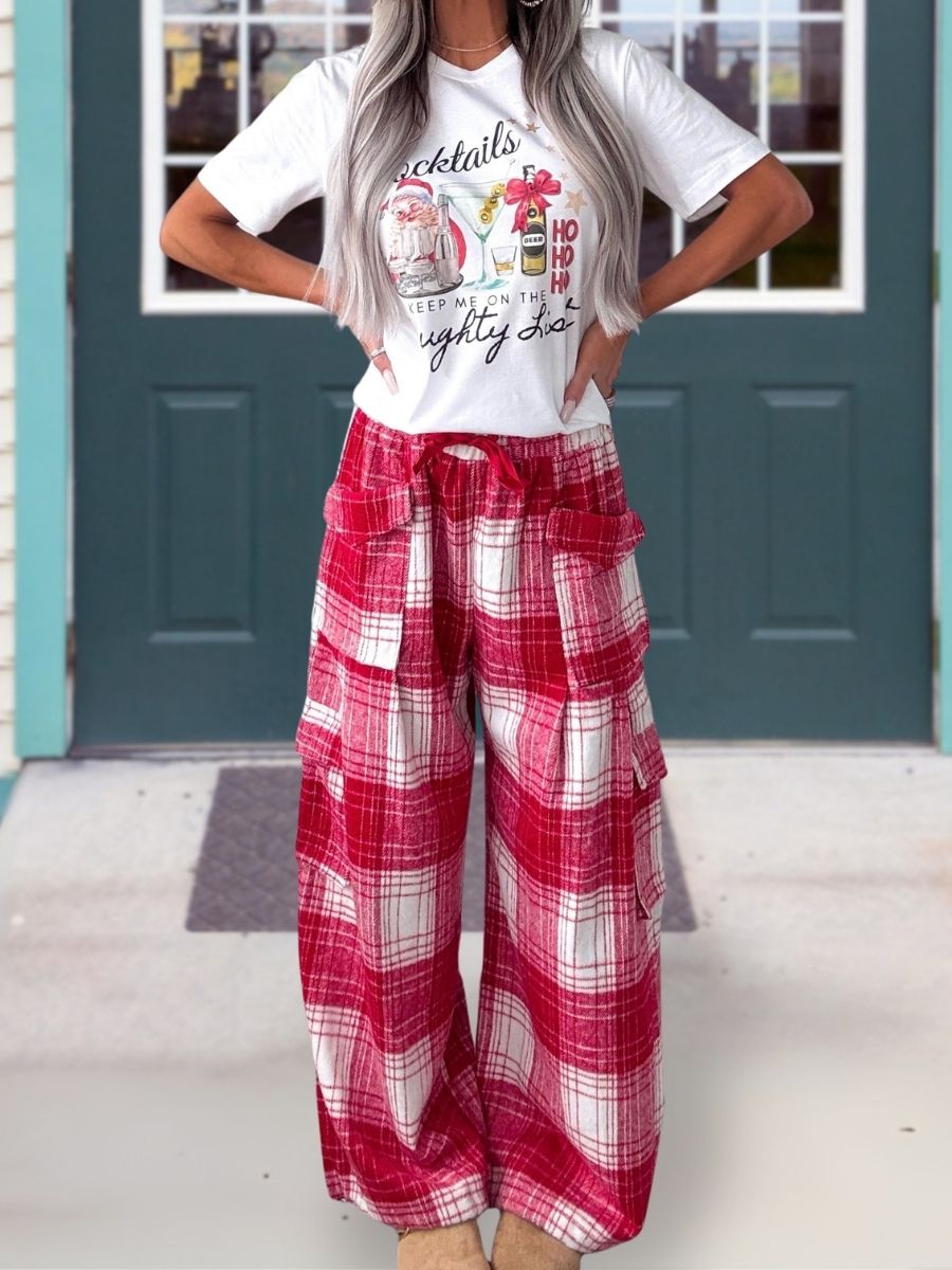 Christmas Plaid Wool Blend Wide Leg Pants