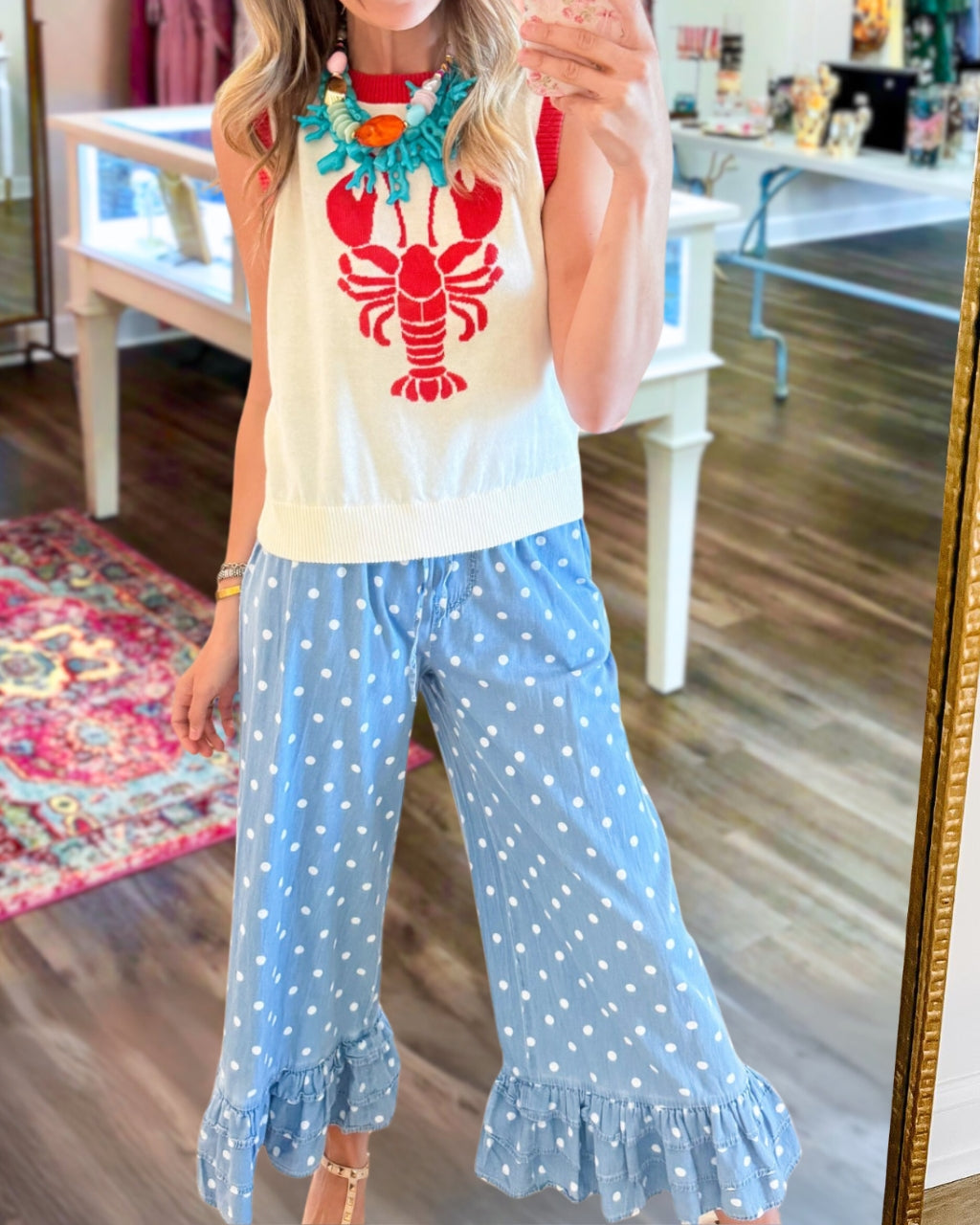 Polka-Dot Ruffled Hem Pants