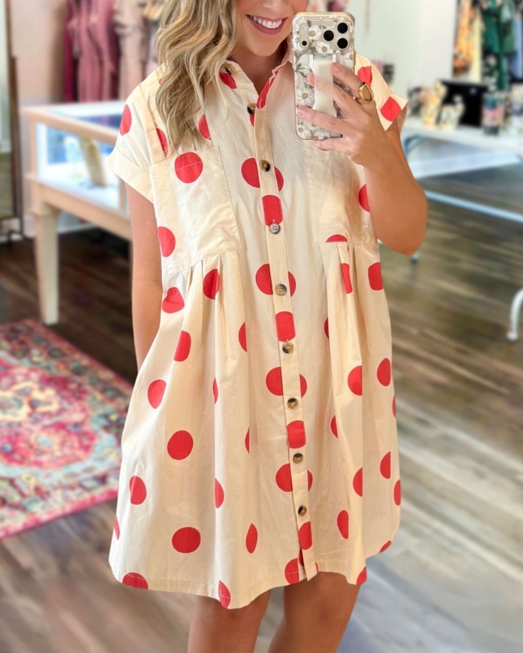 Stylish Polka-Dot Satin Shirt Dress