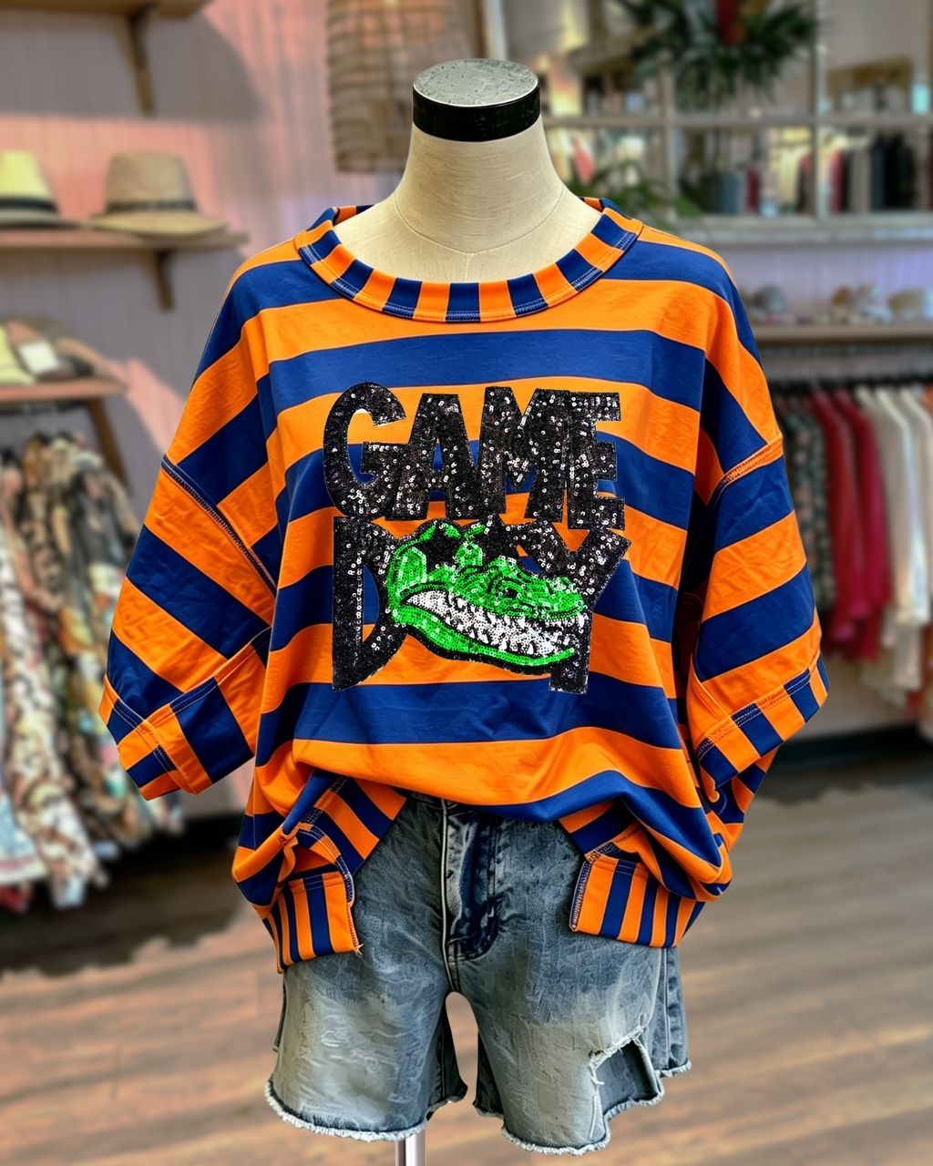 Game Day Crocodile Sequined Stripe T-Shirt