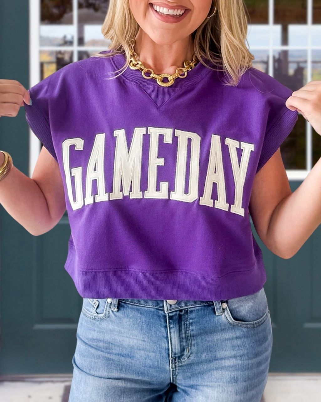 Game Day Embroidered Sleeveless Top
