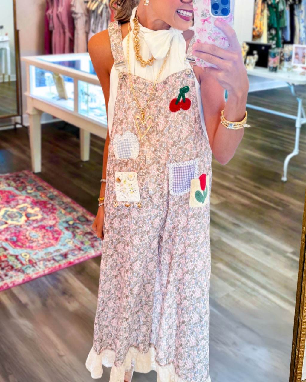 Patchwork Floral Wide Leg Overalls