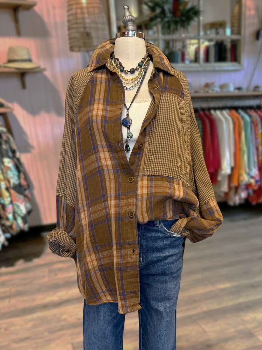 Loose Fitting Plaid Patchwork Shirt