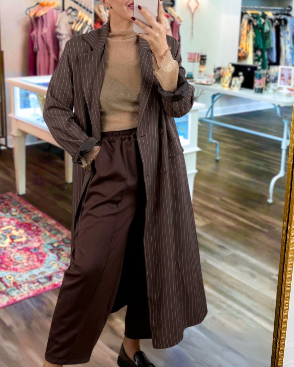 Chic Pinstripe Longline Blazer Coat