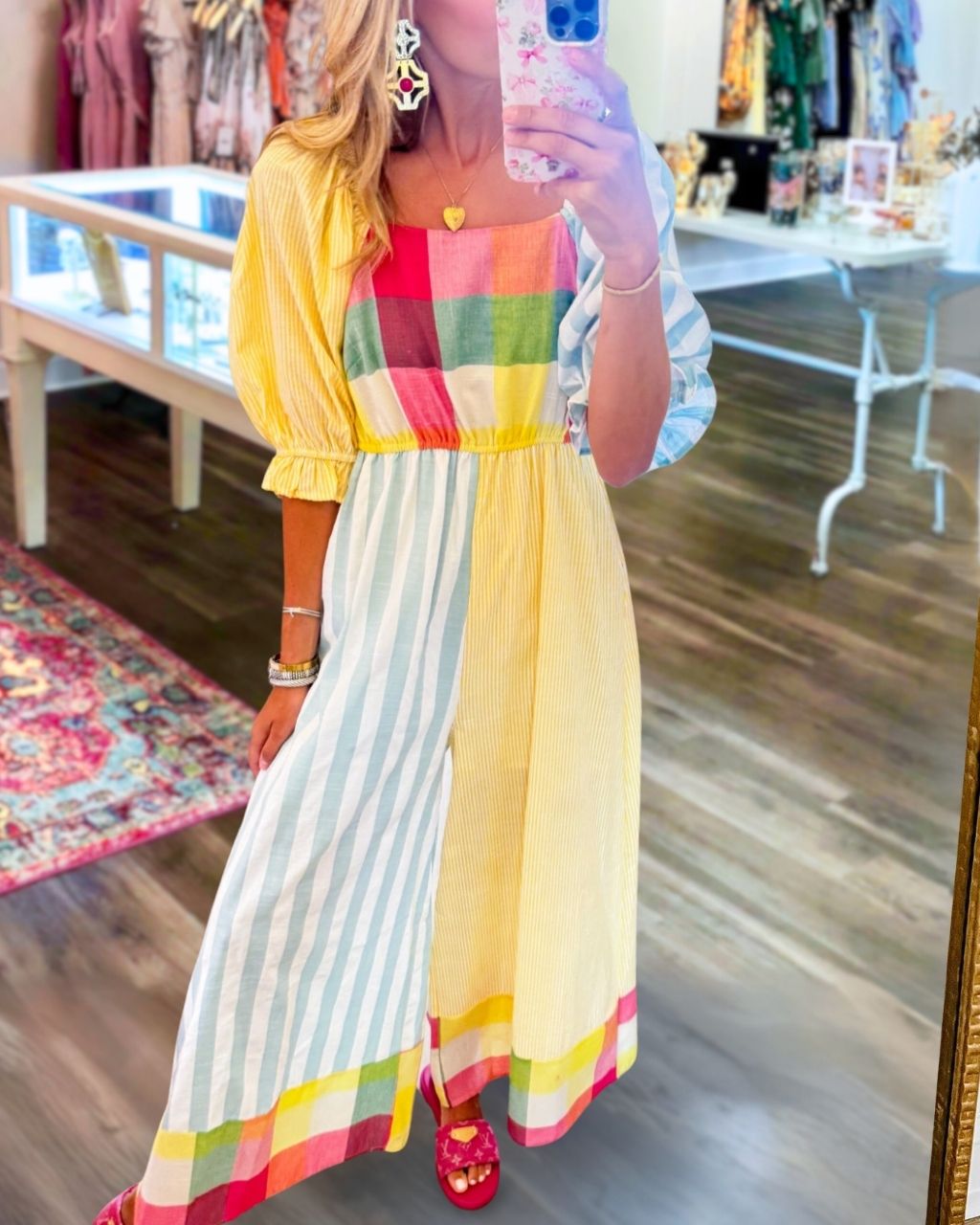 Rainbow Patchwork Puff Sleeve Jumpsuit