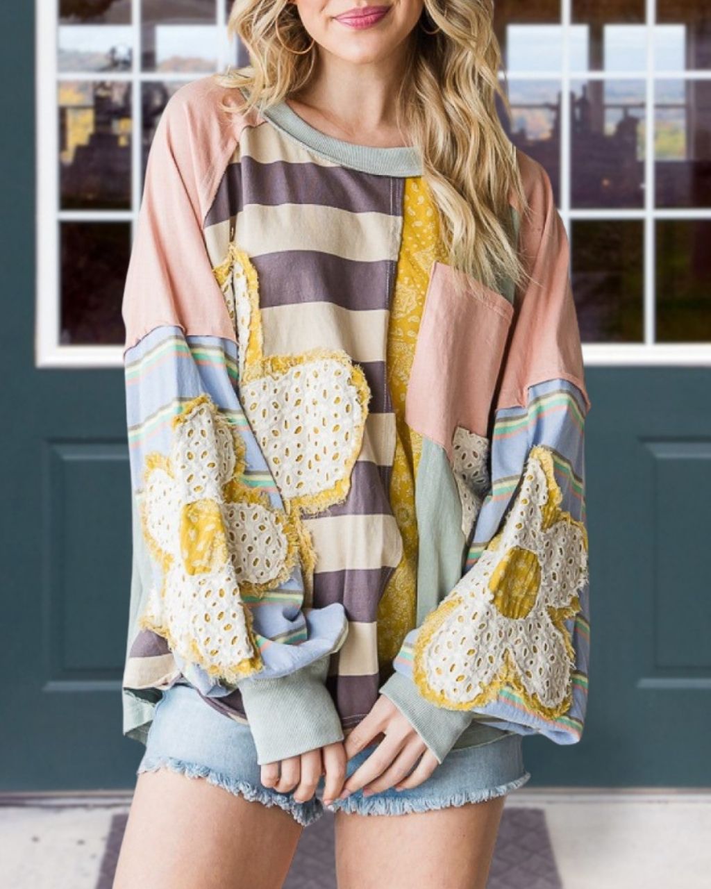 Daisy Patterned Patchwork Top