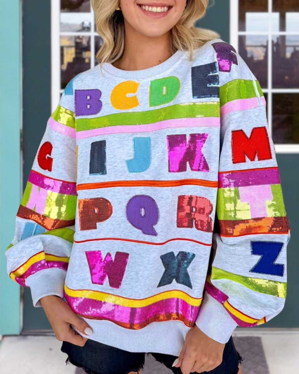 Colorful Letter Sequin Pullover