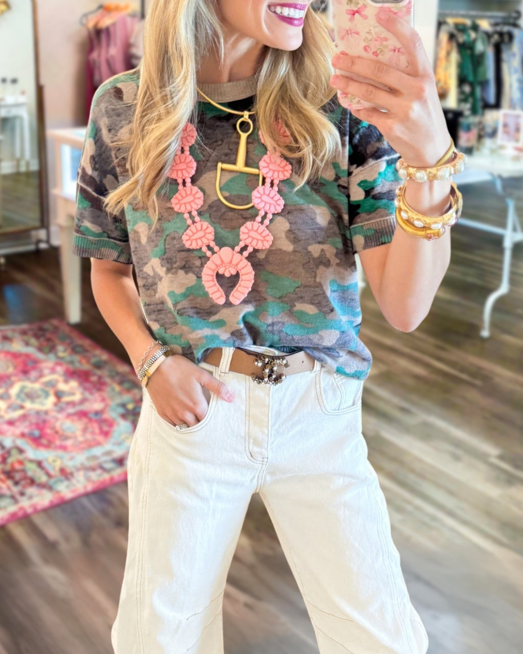 Camouflage Ribbed Trim Top