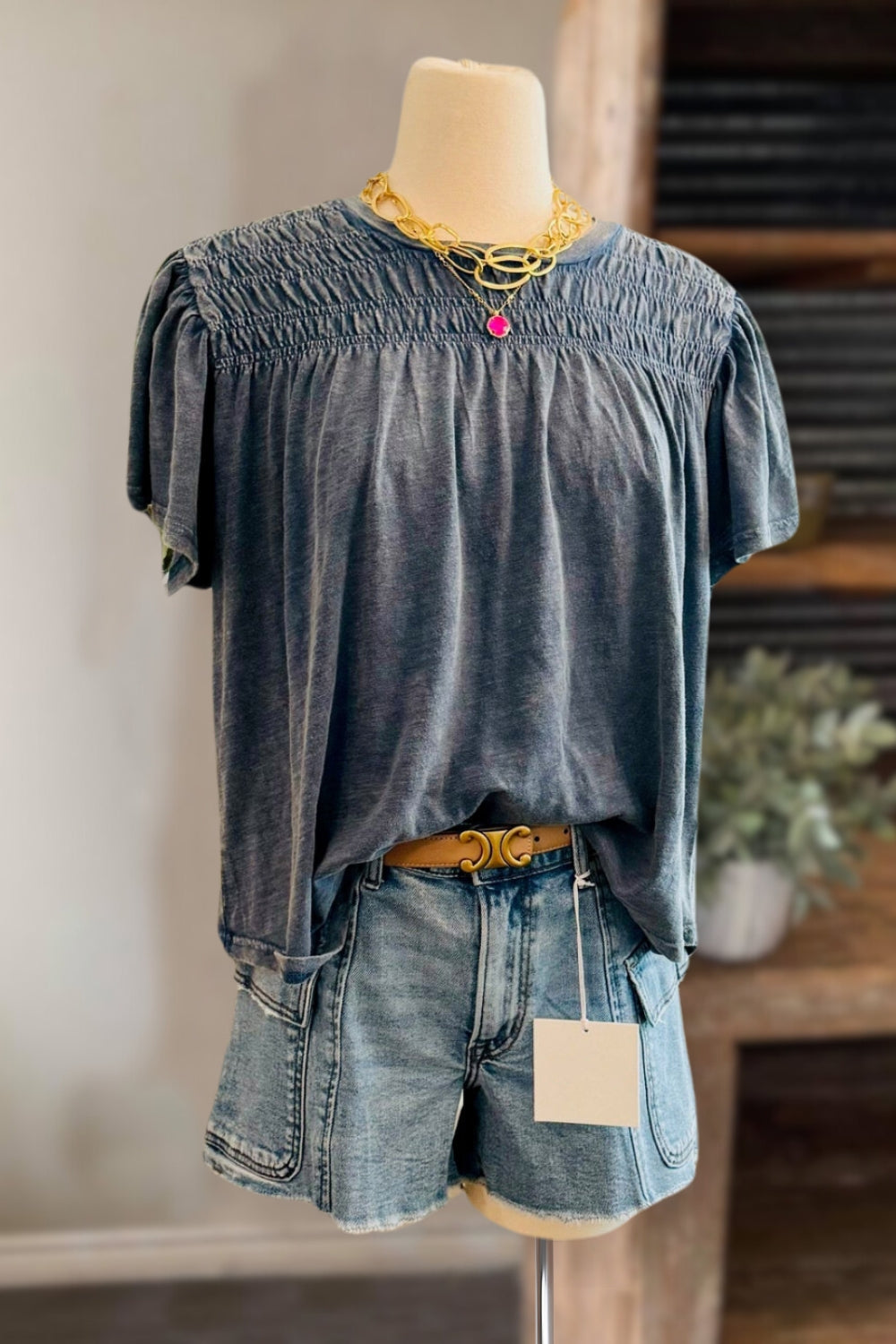 Mineral Wash Smocked Tee