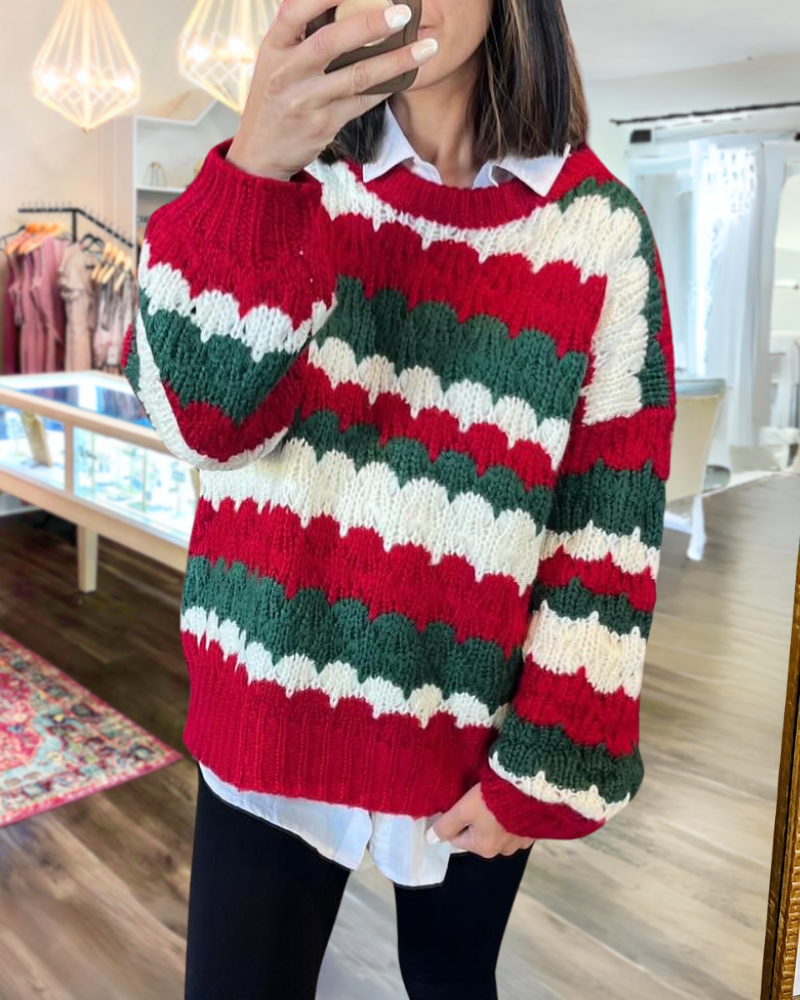 Christmas Striped Chunky Knit Sweater