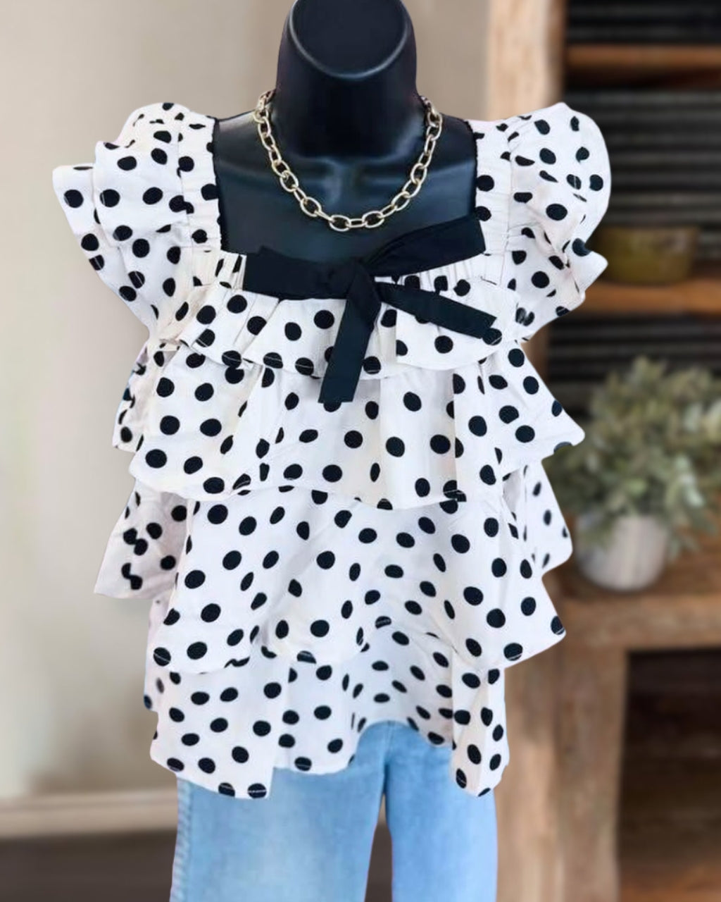 Polka Dot Layered Ruffled Satin Top
