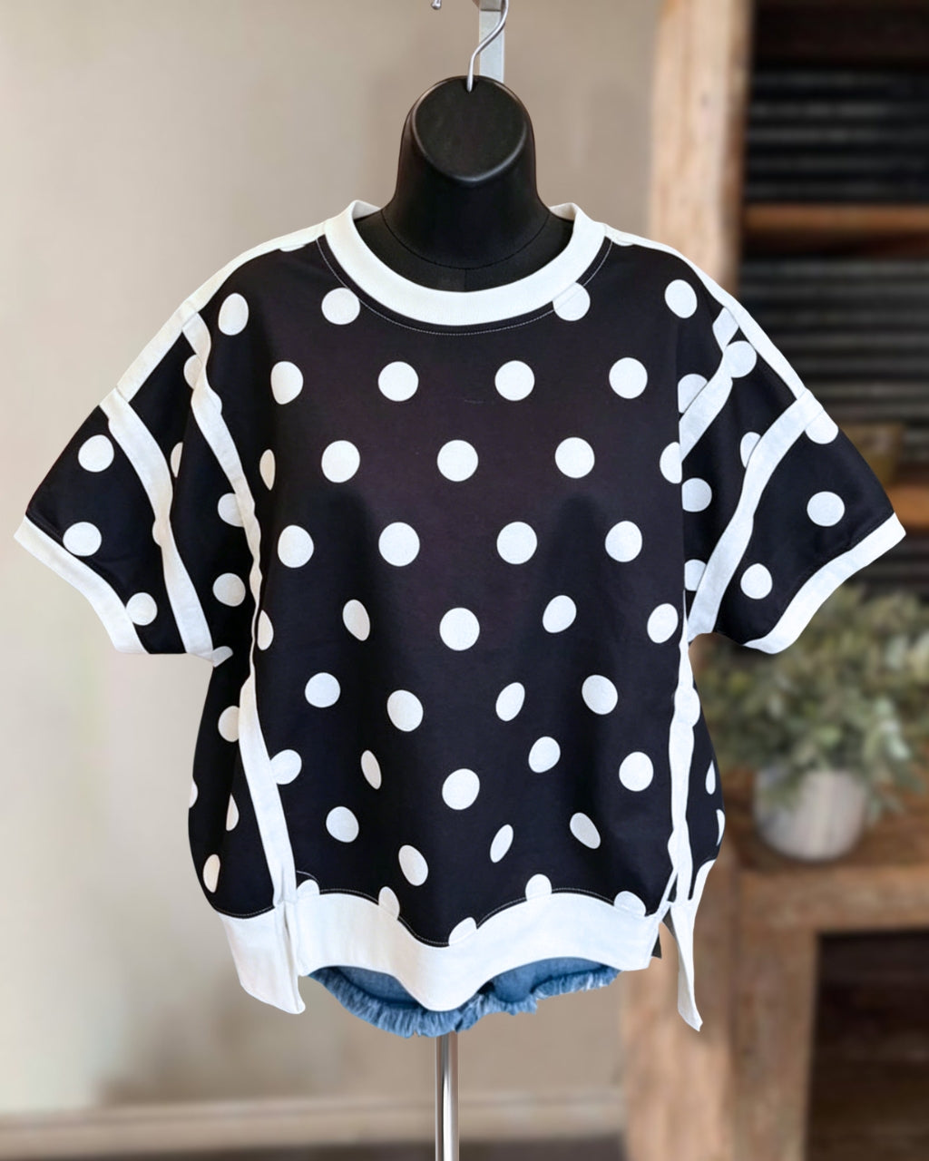 Polka Dot Contrasting Trim T-shirt