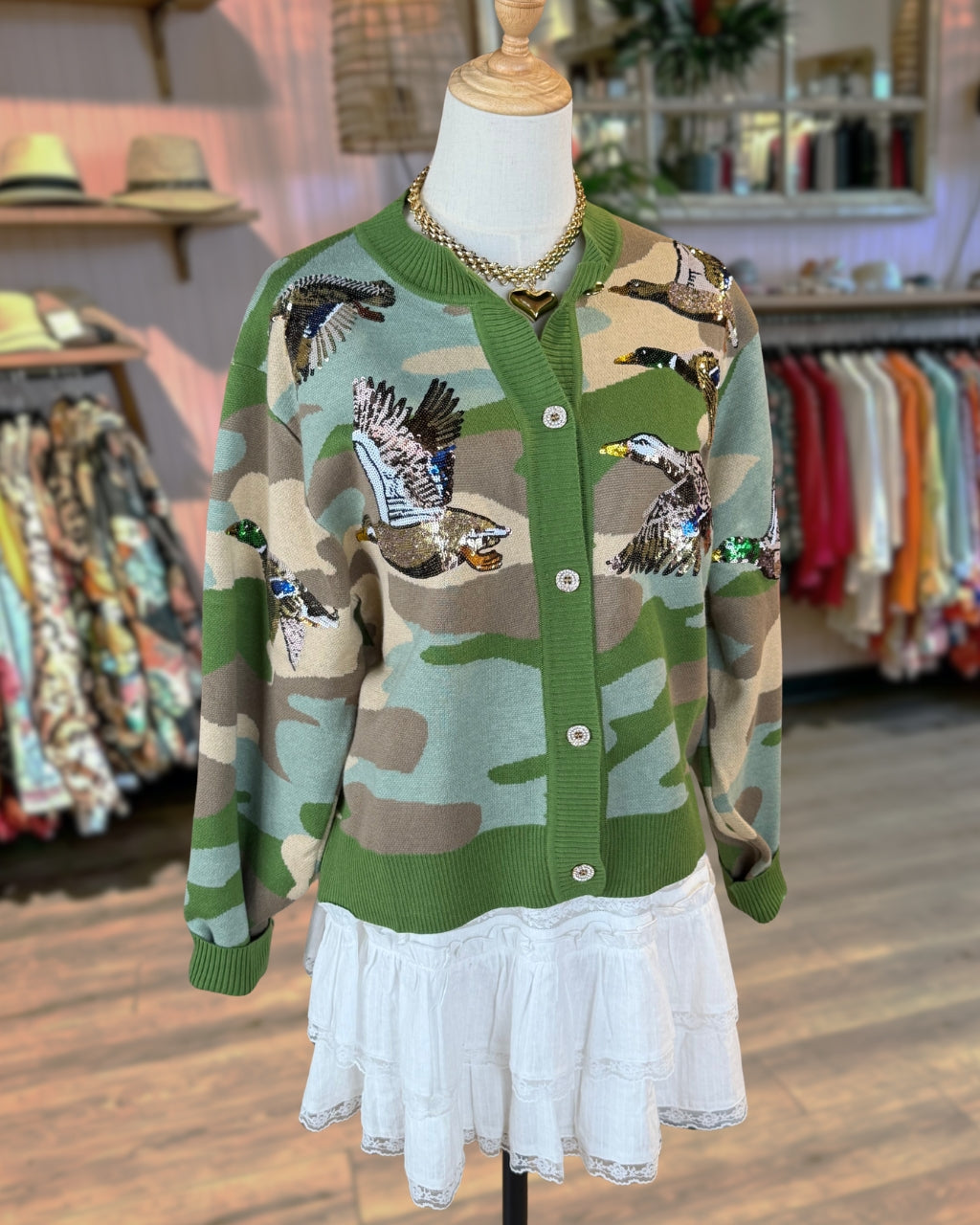 Duck Sequin Camo Cardigan