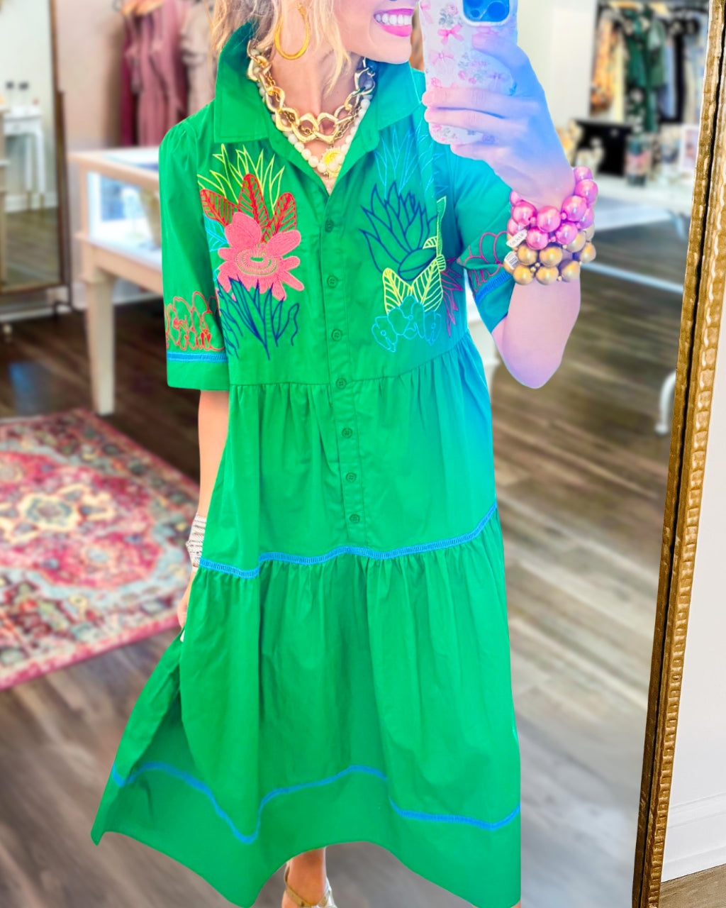 Mixed Floral Embroidered Dress