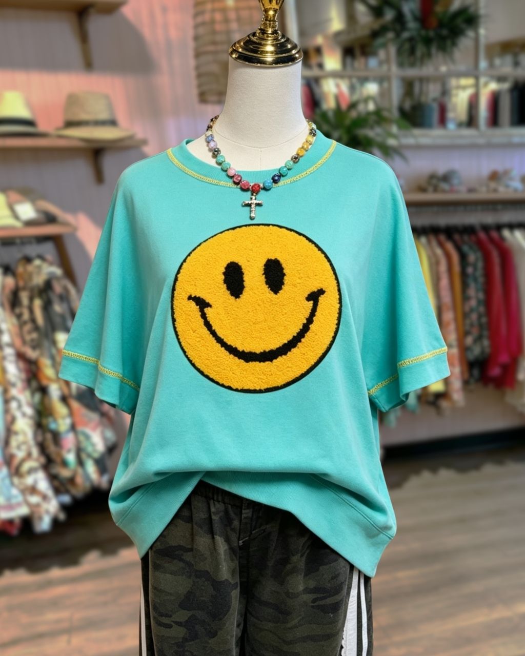 Smiley Face Embroidered Patch Tee