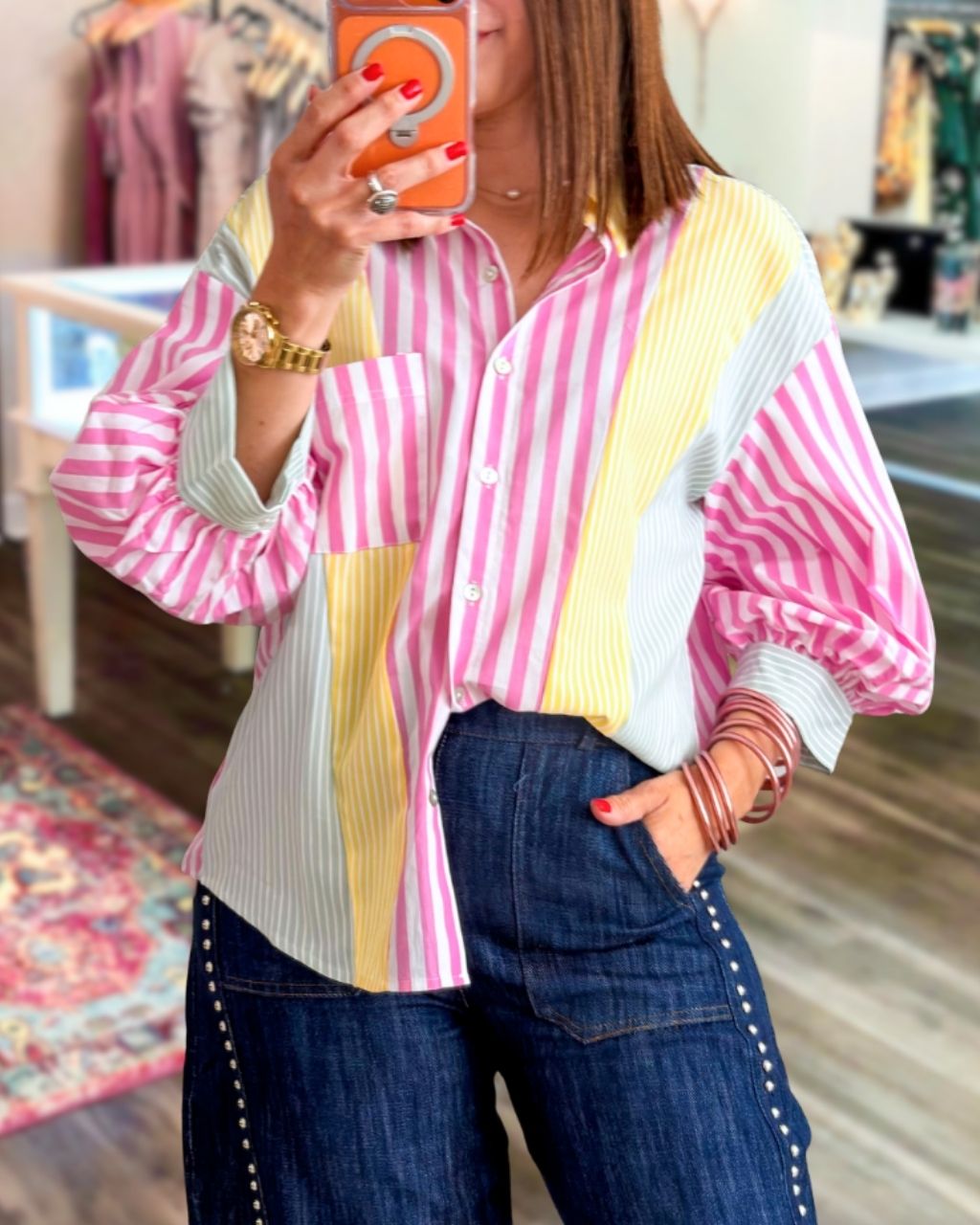 Unique Colorblocked Striped Shirt