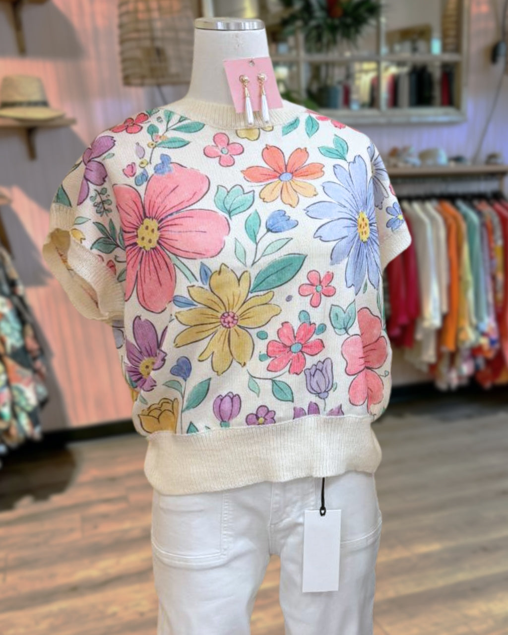 Vibrant Blooming Floral Knit Top