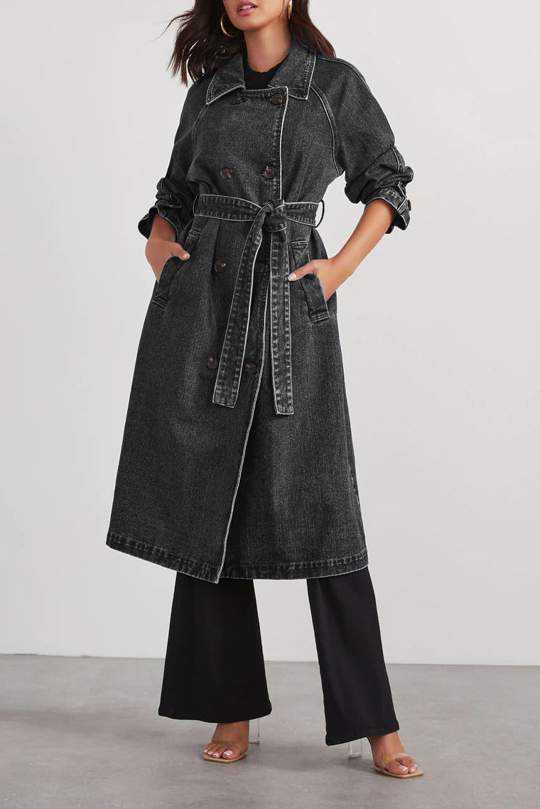 Fall Denim Trench Coat-Denim