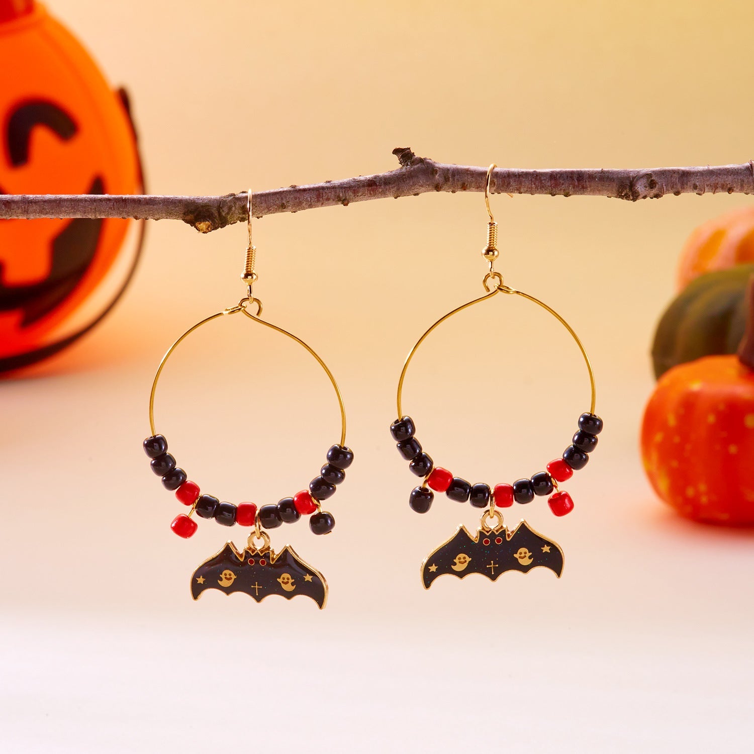 Halloween Bat Beaded Earrings
