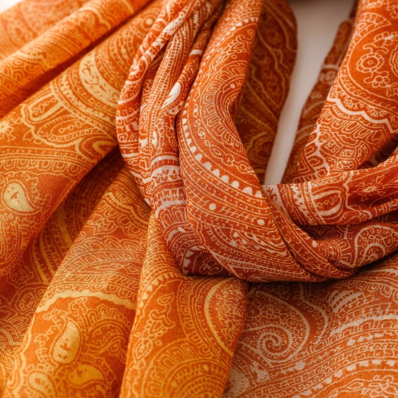 Paisley Tassel Gradient Silk Scarf
