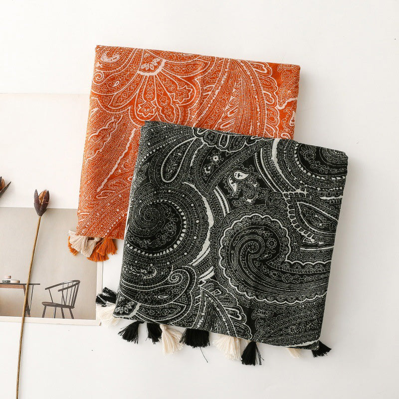 Paisley Tassel Gradient Silk Scarf