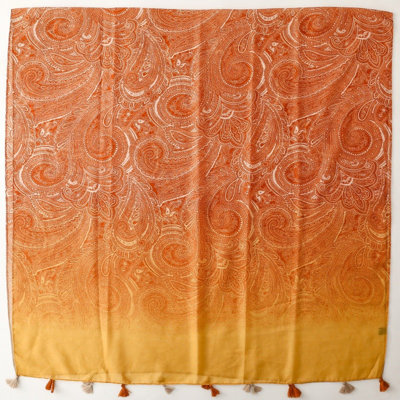 Paisley Tassel Gradient Silk Scarf