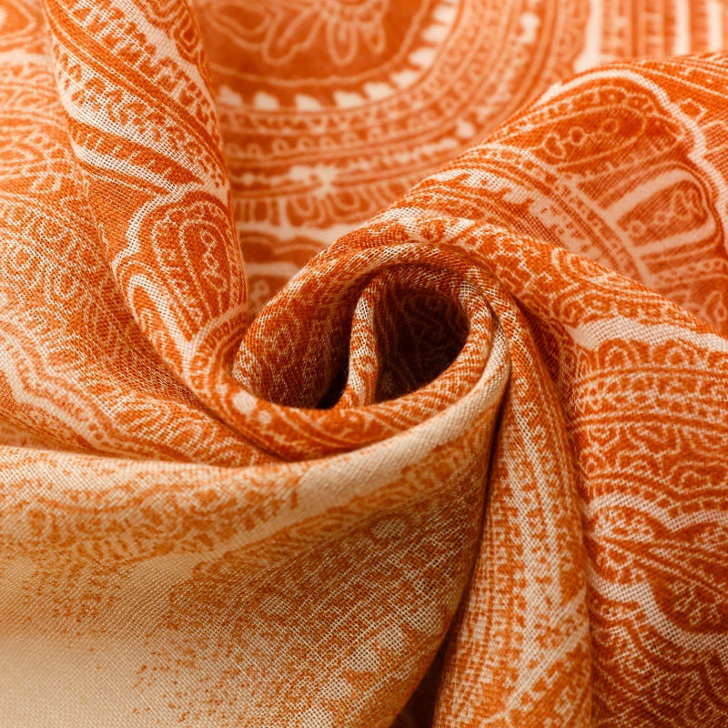 Paisley Tassel Gradient Silk Scarf