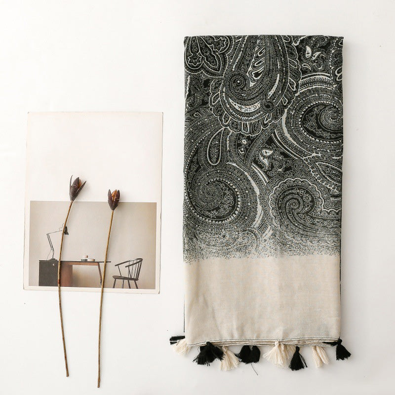 Paisley Tassel Gradient Silk Scarf