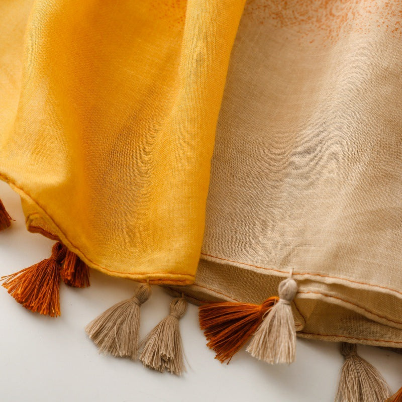 Paisley Tassel Gradient Silk Scarf