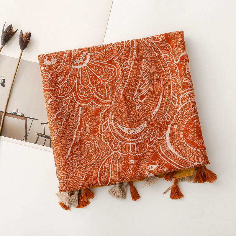 Paisley Tassel Gradient Silk Scarf