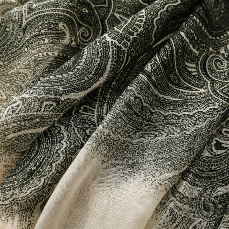 Paisley Tassel Gradient Silk Scarf