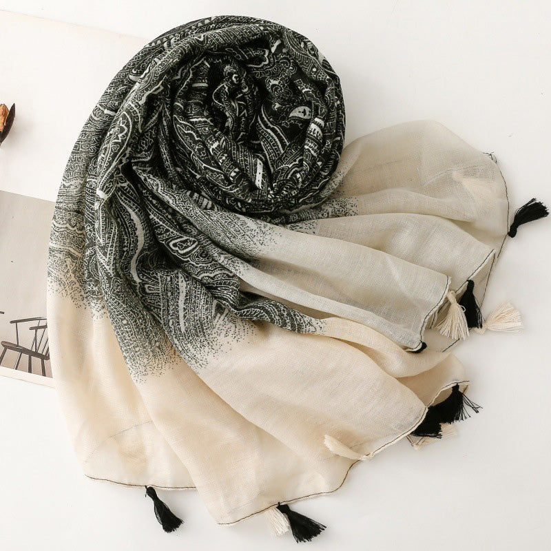 Paisley Tassel Gradient Silk Scarf