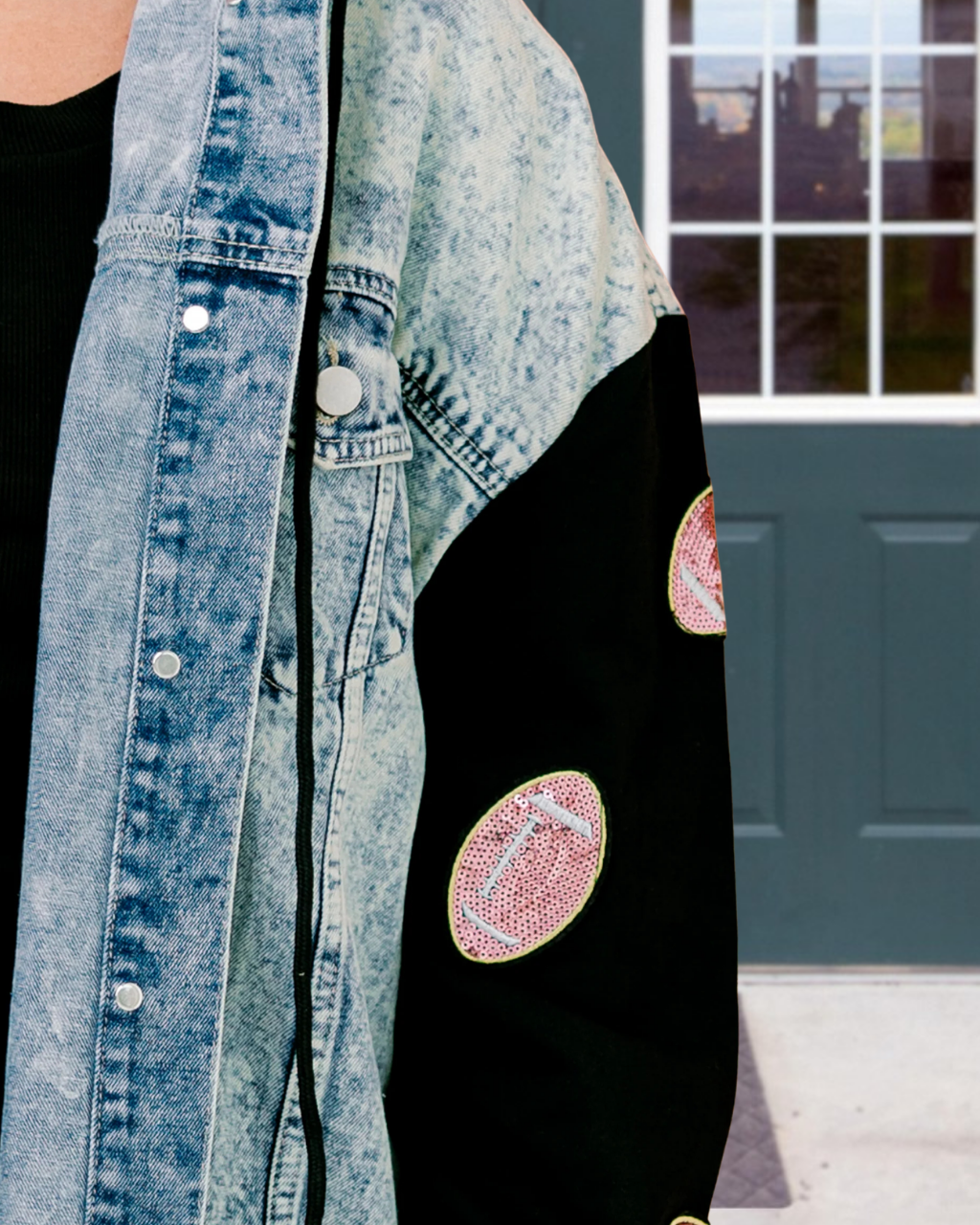 Football Sequin Patchwork Denim Jacket