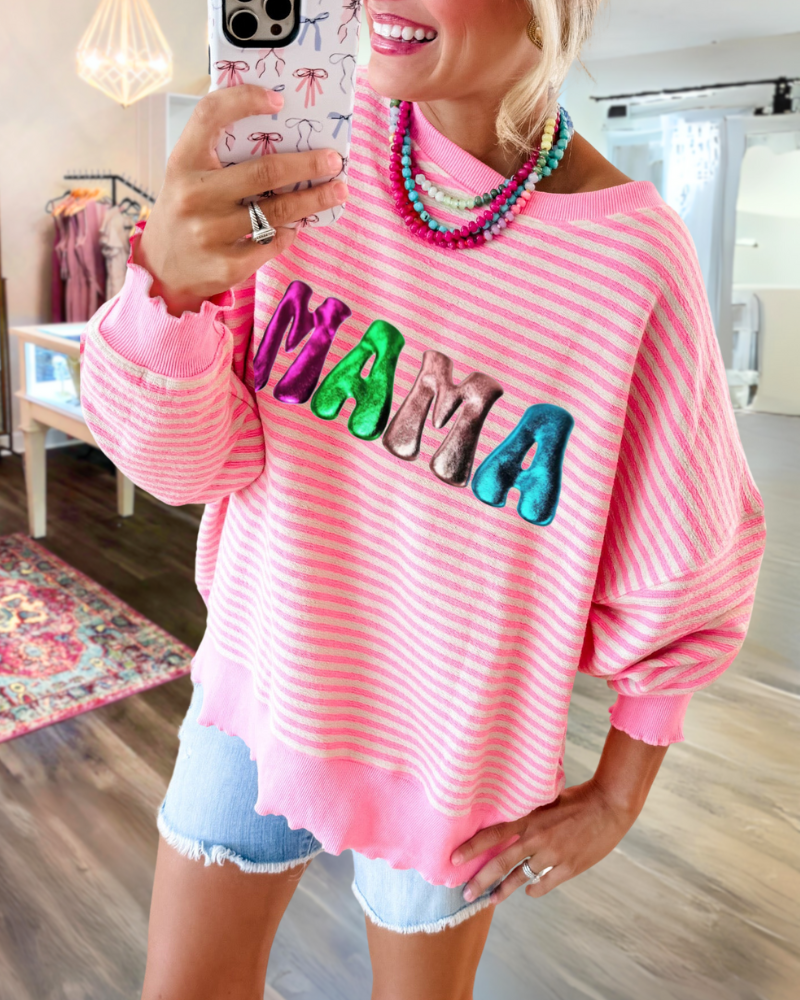 MAMA Striped Crewneck Sweatshirt