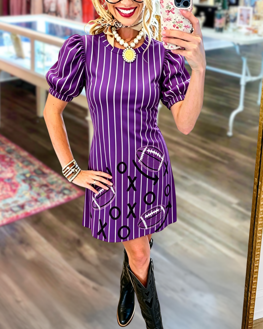 Football Sequin-Embroidered Tactical Stripe Dress