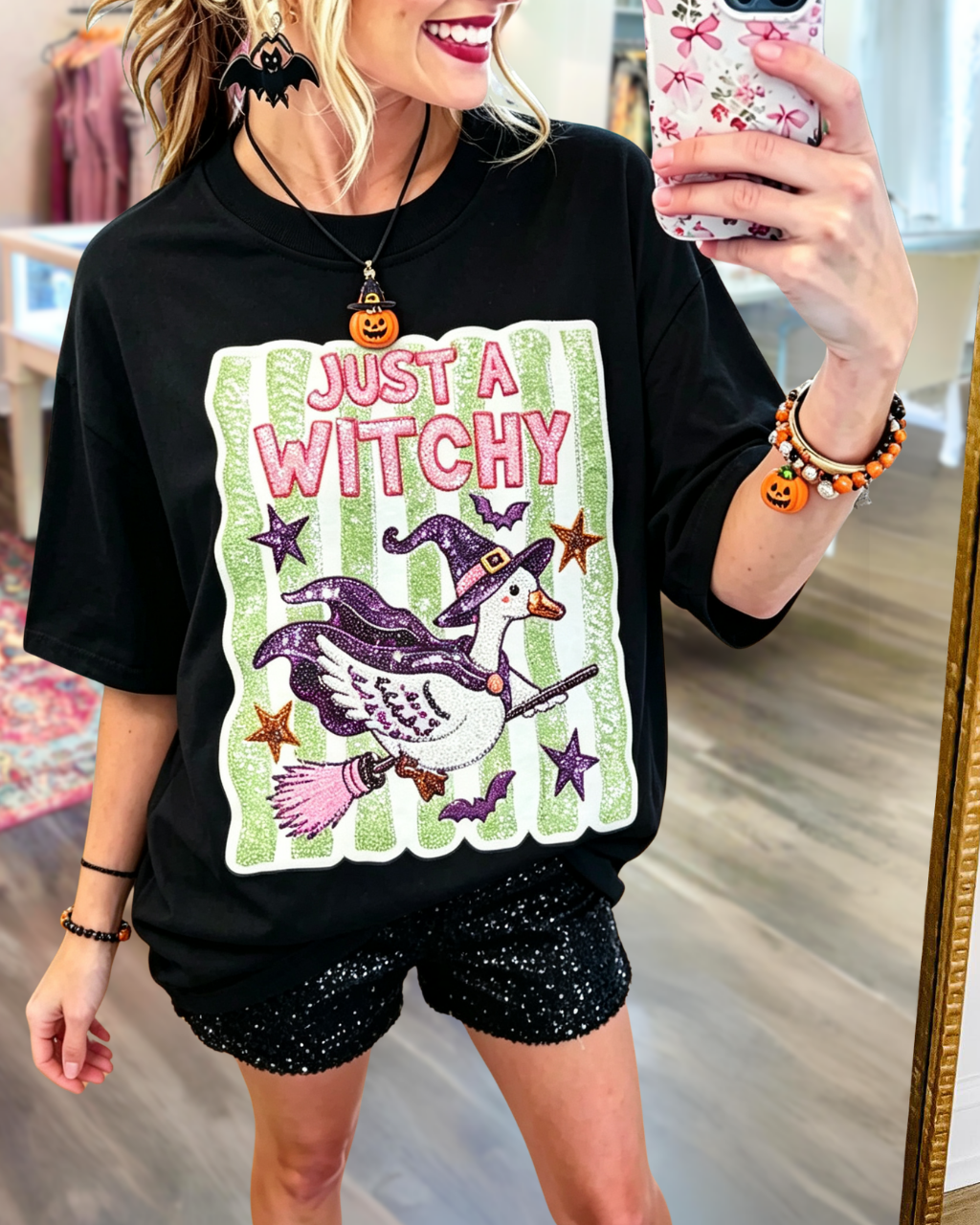 "Just A Witchy Goose" Embroidered Tee