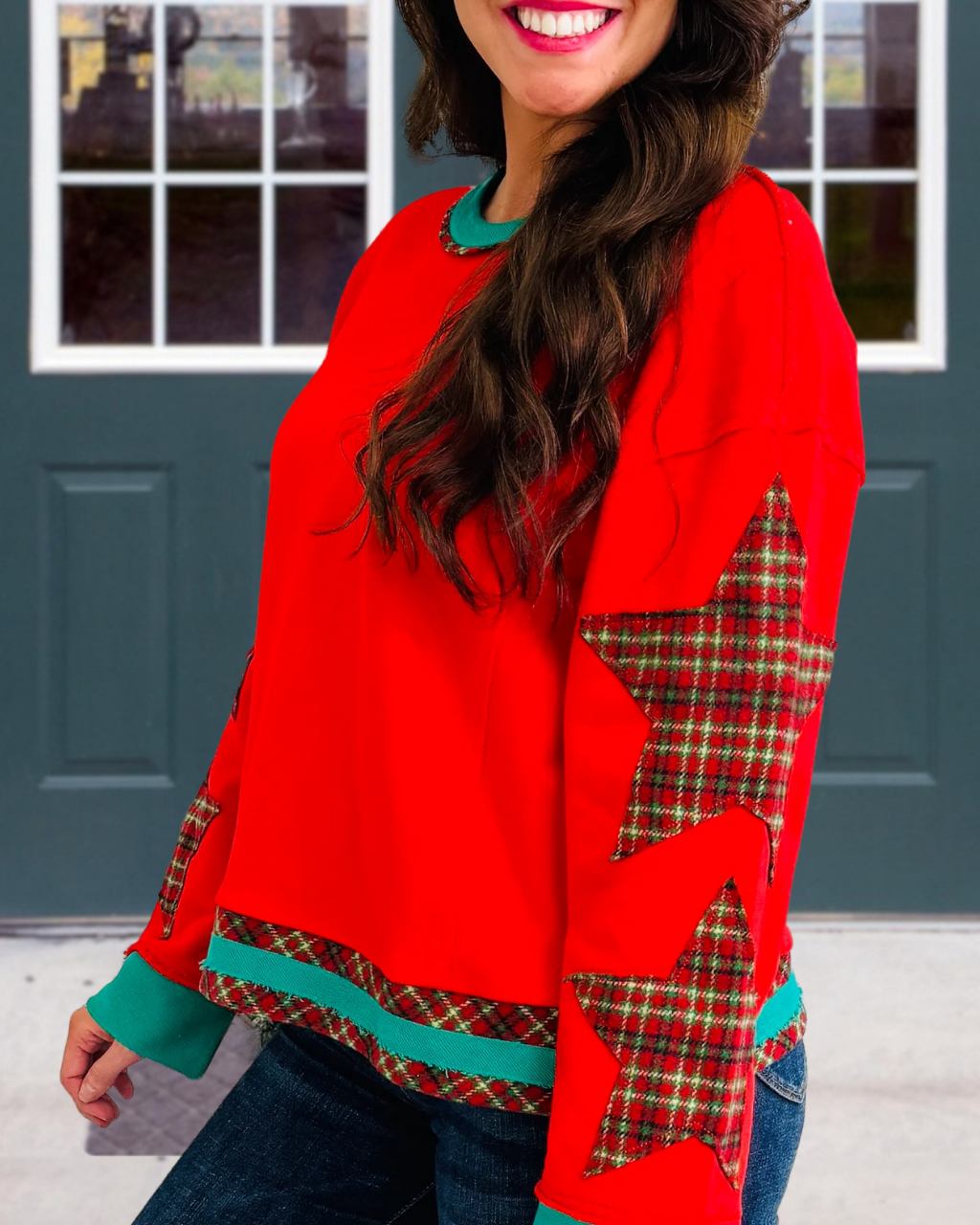 Star Appliqué Colorblock Pullover