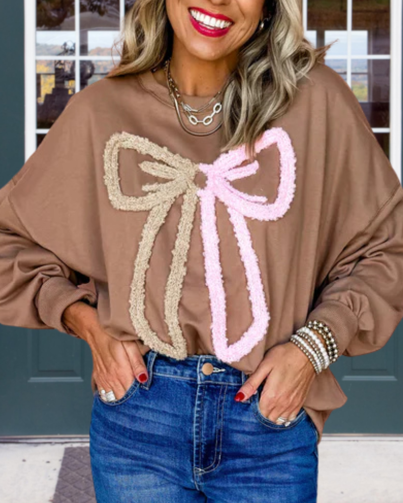 Bow Embroidered Crewneck Pullover