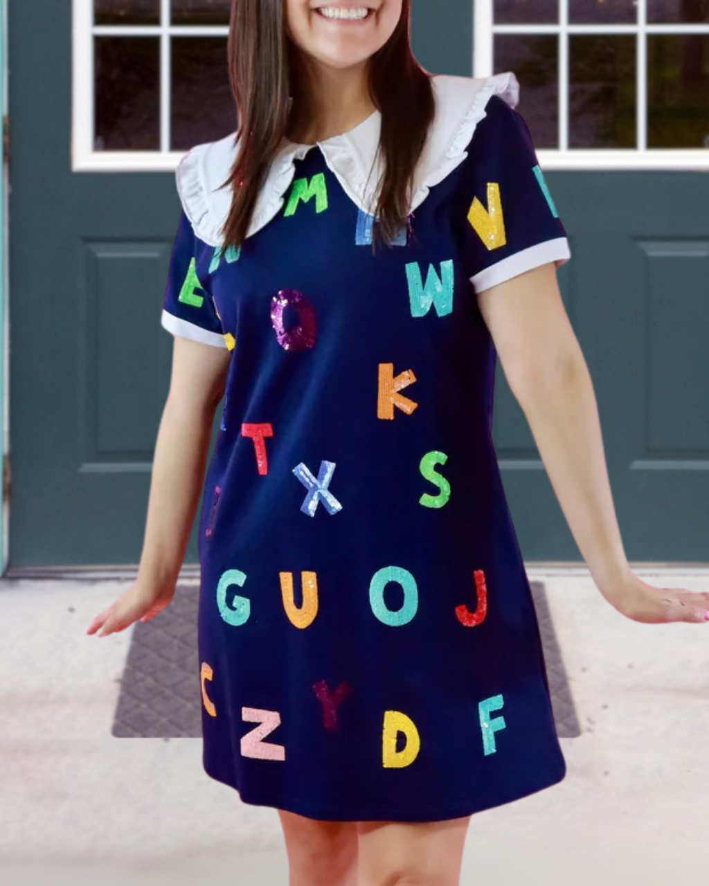 Letter Sequined Large lapel Dress
