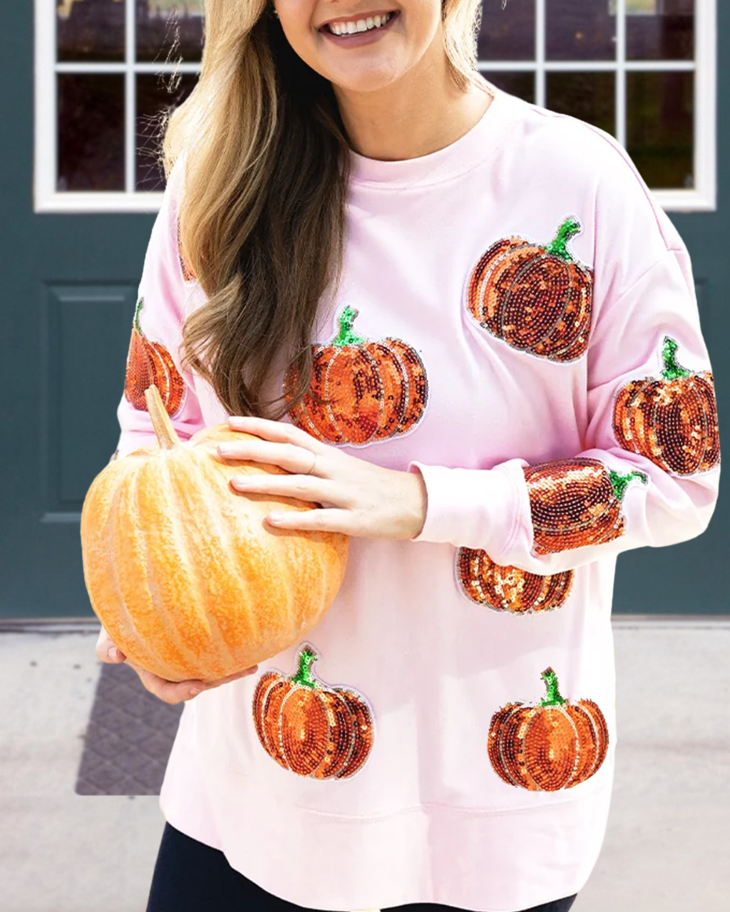 Comfortable Sequined Pumpkin Pullover
