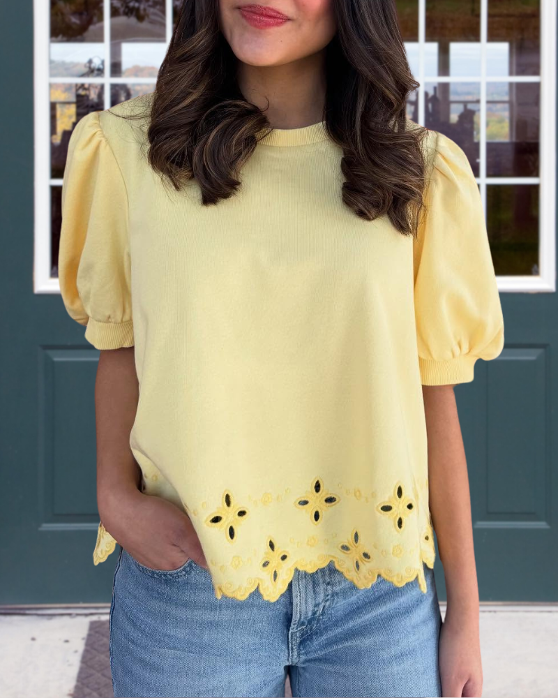 Simple Eyelet Crew Neck Top