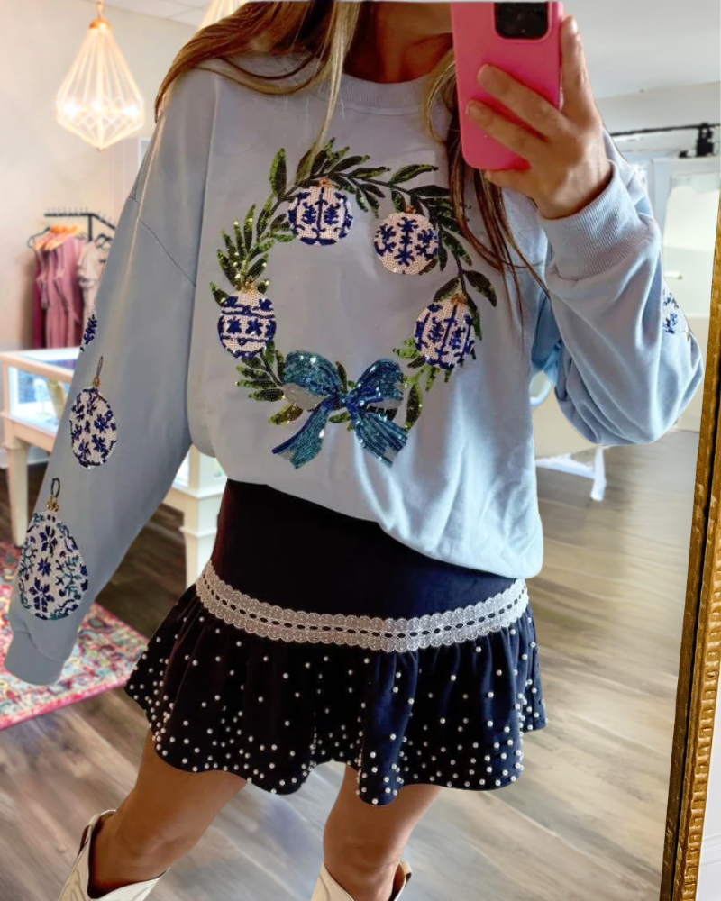 Christmas Wreath Sequin Pullover